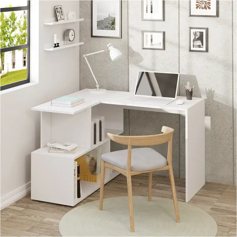 BukkitBow modern hoekbureau met opbergkast in wit of zwart, stabiel en ruim design, geschikt voor thuis of kantoor, 100x40cm of 80x50cm