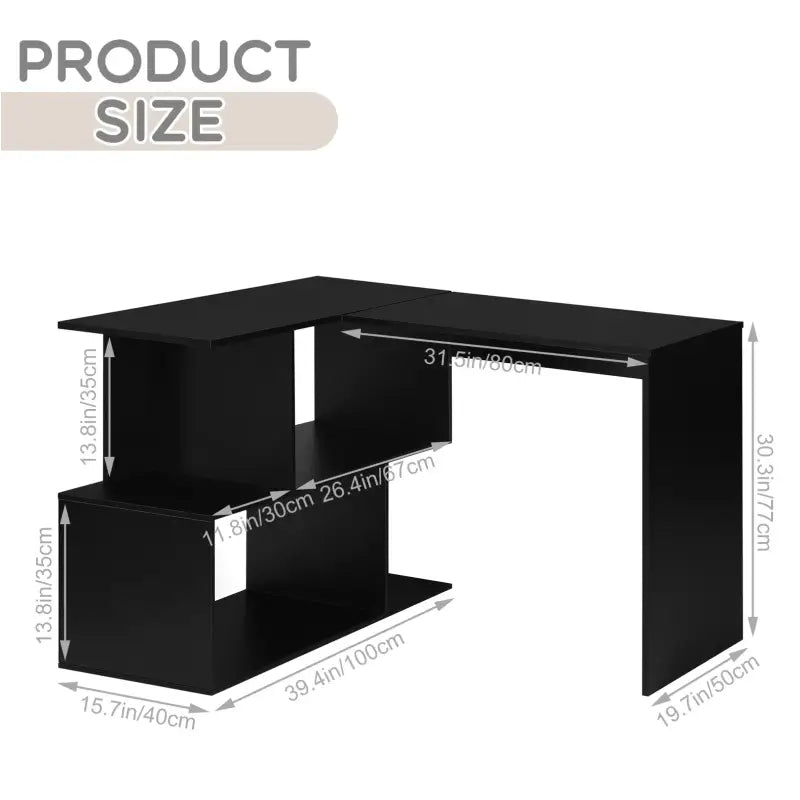 BukkitBow modern hoekbureau met opbergkast, wit of zwart, stabiel en ruim design, 100x40cm of 80x50cm, geschikt voor kantoor of thuis.