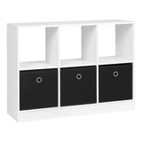 BukkitBow moderne vakkenkast met 3 stoffen laden en open design, ideaal als boekenkast of opbergmeubel in de woonkamer