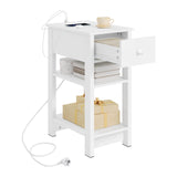 Wit BukkitBow nachtkastje met stopcontact en USB-poort, smal en modern design, geschikt voor slaapkamer.