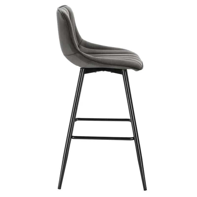 Moderne BukkitBow barkruk van fluweel met metaal frame, ergonomisch met rugleuning, zithoogte 64,5 cm en 100 kg draagvermogen.
