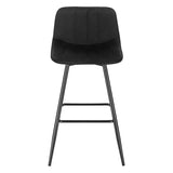Moderne BukkitBow barkruk van fluweel met metalen frame, ergonomisch ontwerp en rugleuning, zithoogte 64,5 cm, tot 100 kg draagkracht.
