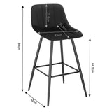 Moderne BukkitBow barkruk van fluweel met metalen frame, ergonomisch met rugleuning en zithoogte van 64,5 cm.