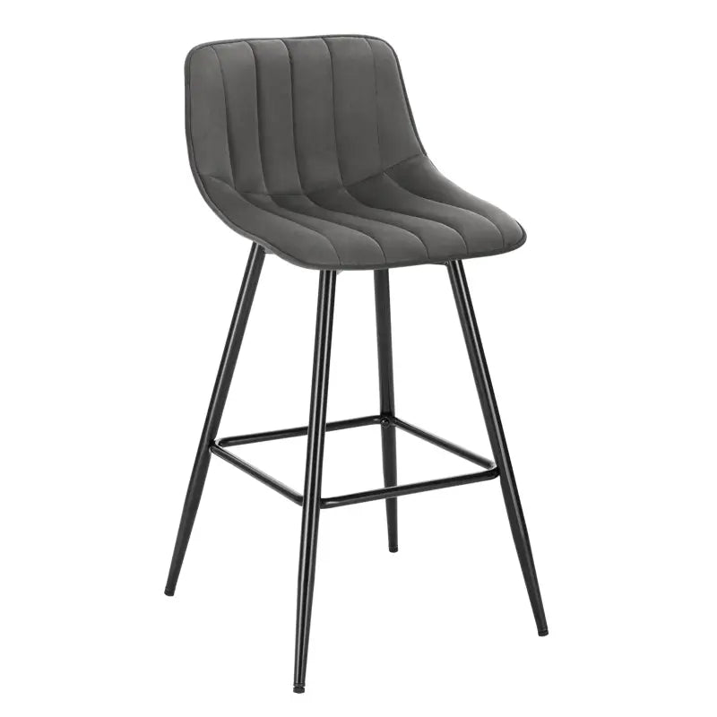 Moderne BukkitBow barkruk van fluweel met metalen frame en ergonomische rugleuning, zithoogte 64,5 cm, tot 100 kg draagvermogen.