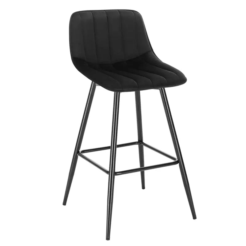 Moderne BukkitBow barkruk van fluweel met metalen frame, ergonomisch met rugleuning en zithoogte van 64,5 cm.