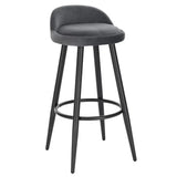 BukkitBow moderne barkruk met faux leer of fluweel zitting, houten onderstel en verstelbare voetpads voor hoge comfort.