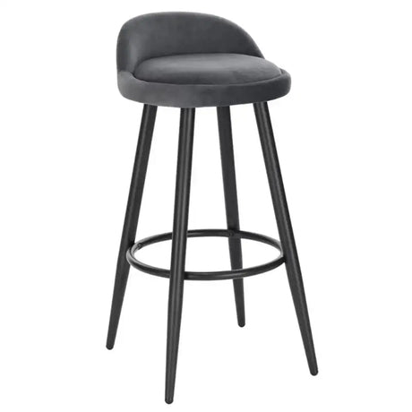 BukkitBow moderne barkruk met faux leer of fluweel zitting, houten onderstel en verstelbare voetpads voor hoge comfort.