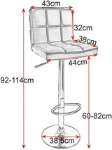 Moderne BukkitBow barkruk met linnen zitting, verchroomd staal, verstelbaar en draaibaar, zithoogte 60-82 cm, comfortabel design.
