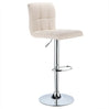 Moderne BukkitBow barkruk met linnen zitting en verchroomd staal, verstelbaar en draaibaar, zithoogte 60-82 cm, comfortabel ontwerp.