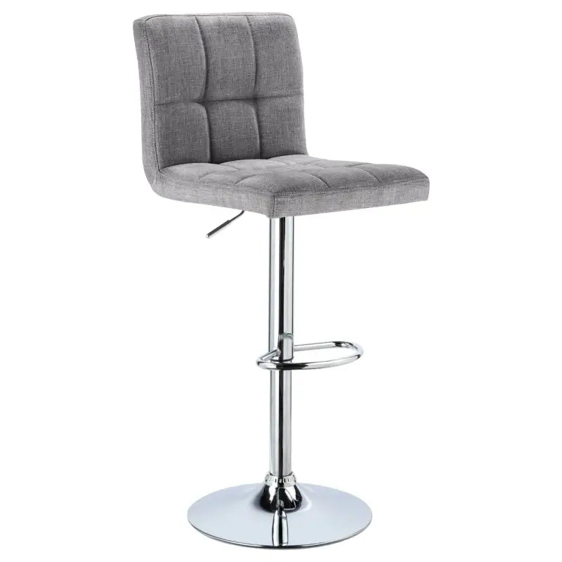 Moderne BukkitBow barkruk met linnen zitting en verchroomd staal, verstelbaar en draaibaar, comfortabele zithoogte 60-82 cm.