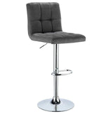 Moderne BukkitBow barkruk met linnen zitting, verchroomd staal, verstelbaar en draaibaar, comfortabele zithoogte 60-82 cm.