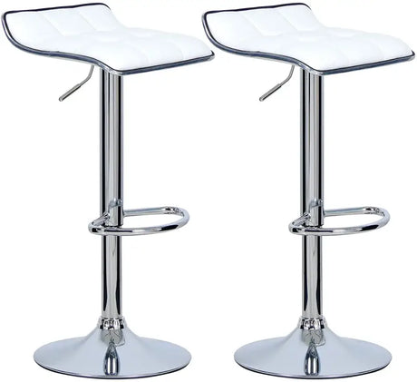 Moderne verstelbare barkruk van BukkitBow met verchroomd staal en kunstleer, ergonomische zitting, hoogte 54-76 cm.
