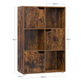 Moderne BukkitBow boekenkast met 6 vakken, 3 deurtjes, Scandinavisch design, wit houten meubel voor woonkamer of kantoor.