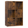 BukkitBow moderne Scandinavische boekenkast met 6 open vakken en 3 deurtjes, zwart houten afwerking, strak en functioneel design.