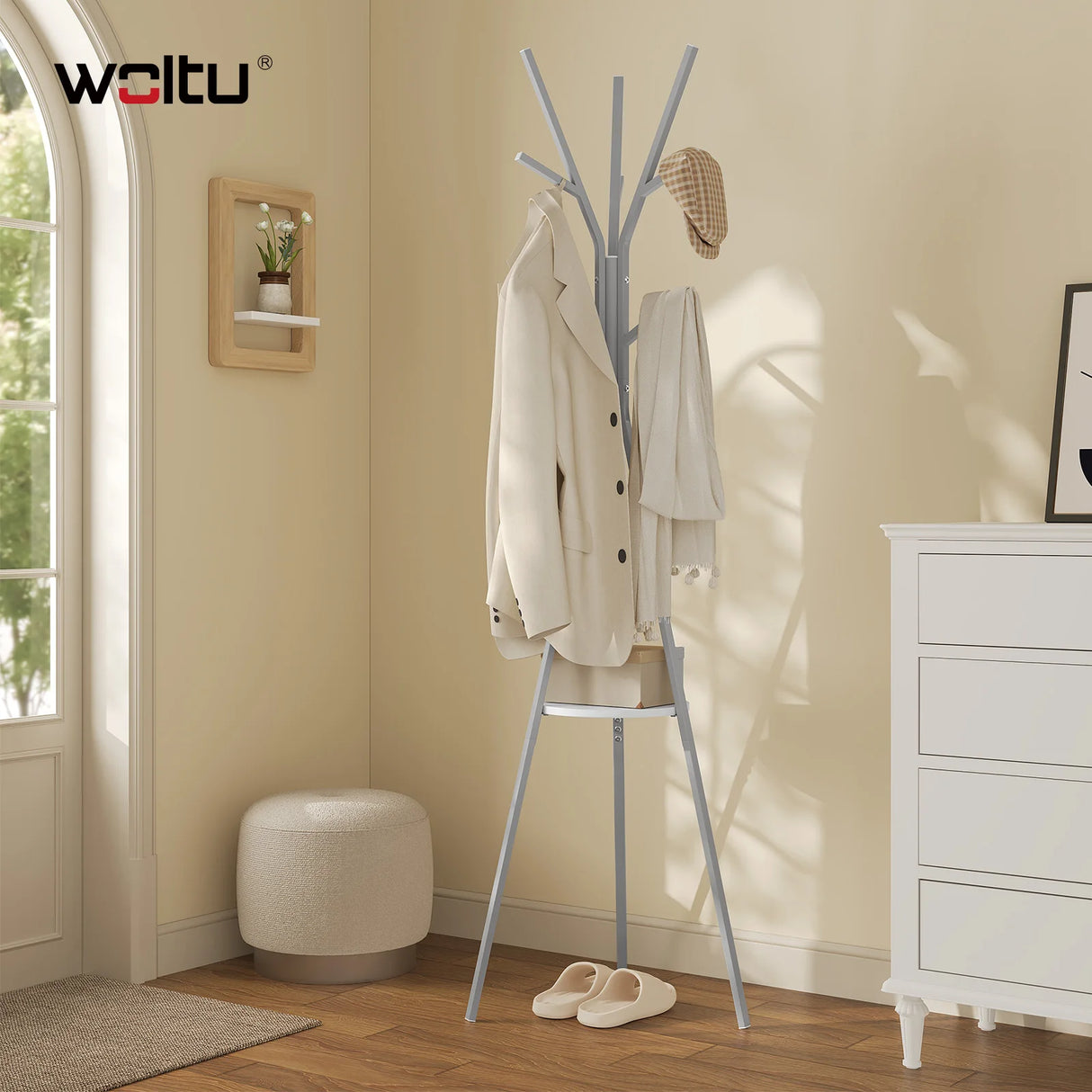 BukkitBow - Moderne Boomkapstok met 9 Haken en Ronde Legplank