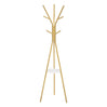 Moderne BukkitBow kledingrek met 9 haken en ronde houten legplank, ideaal voor entree of slaapkamer, zwart metalen frame.
