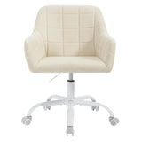 Moderne BukkitBow bureaustoel met linnen en velvet bekleding, metalen frame, verstelbare hoogte en 360° draaibaar op wielen.
