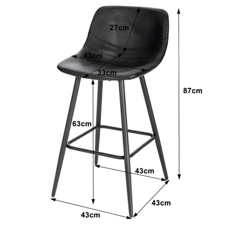 BukkitBow moderne barkruk met synthetisch leren zitting, verstelbare poten en metalen frame, zithoogte 63 cm.