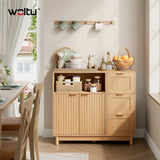Moderne BukkitBow dressoir met 3 laden en verstelbare planken, strak design en houtafwerking, geschikt voor woonkamer of eetkamer.