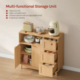 Moderne BukkitBow dressoir met 3 laden en verstelbare planken, zwart houten uitstraling, strak en functioneel meubelstuk.