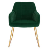 BukkitBow moderne eetkamerstoel van fluweel met gouden metalen poten, comfortabele zithoogte van 48,5 cm, stijlvol design.