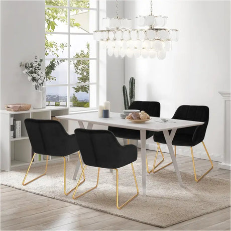 BukkitBow moderne eetkamerstoel van fluweel met gouden metalen poten, comfortabele zithoogte van 48,5 cm, stijlvol design