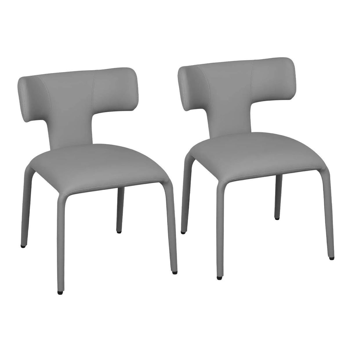 Set van 2 moderne BukkitBow eetkamerstoelen met metalen onderstel en wielen, comfortabele zit en strakke design.