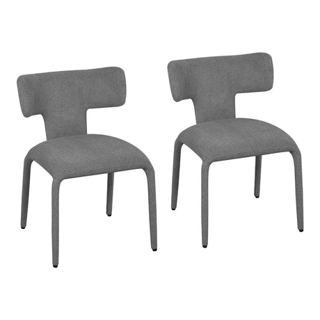 Set van 2 moderne BukkitBow eetkamerstoelen met metalen onderstel en wielen, comfortabele zit voor eetkamer of kantoor.