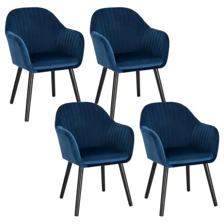 Set van 4 moderne BukkitBow fluwelen eetkamerstoelen met massief houten frame, ergonomisch ontwerp en maximaal 100 kg draagvermogen.