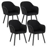 Set van 4 moderne BukkitBow fluwelen eetkamerstoelen met massief houten frame, ergonomisch ontwerp en zwart kleur.