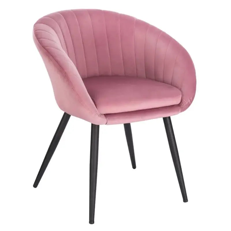 Moderne BukkitBow eetkamerstoel met fluwelen bekleding en metalen poten, ergonomisch ontwerp en zithoogte van 50 cm.