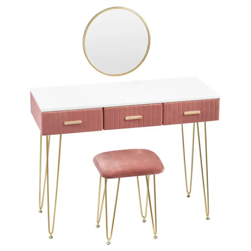 BukkitBow moderne kaptafel voor make-up met spiegel en krukje, geschikt voor kinderen en volwassenen, afmeting 100x40 cm