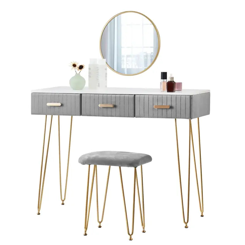 Moderne BukkitBow kaptafel met spiegel en krukje, geschikt voor kinderen en volwassenen, 100x40 cm, stijlvolle make-up tafel.