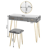 Moderne BukkitBow kaptafel voor make-up, inclusief spiegel en krukje, geschikt voor kinderen en volwassenen, 100x40 cm.