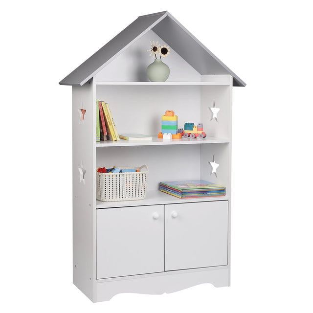 Moderne BukkitBow kinderboekenkast met kastdeurtje en stervormig design, houten opbergmeubel voor kinderen