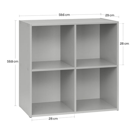 Moderne kubusboekenkast van BukkitBow met open vakken, geschikt als roomdivider, in een strakke, minimalistische stijl.