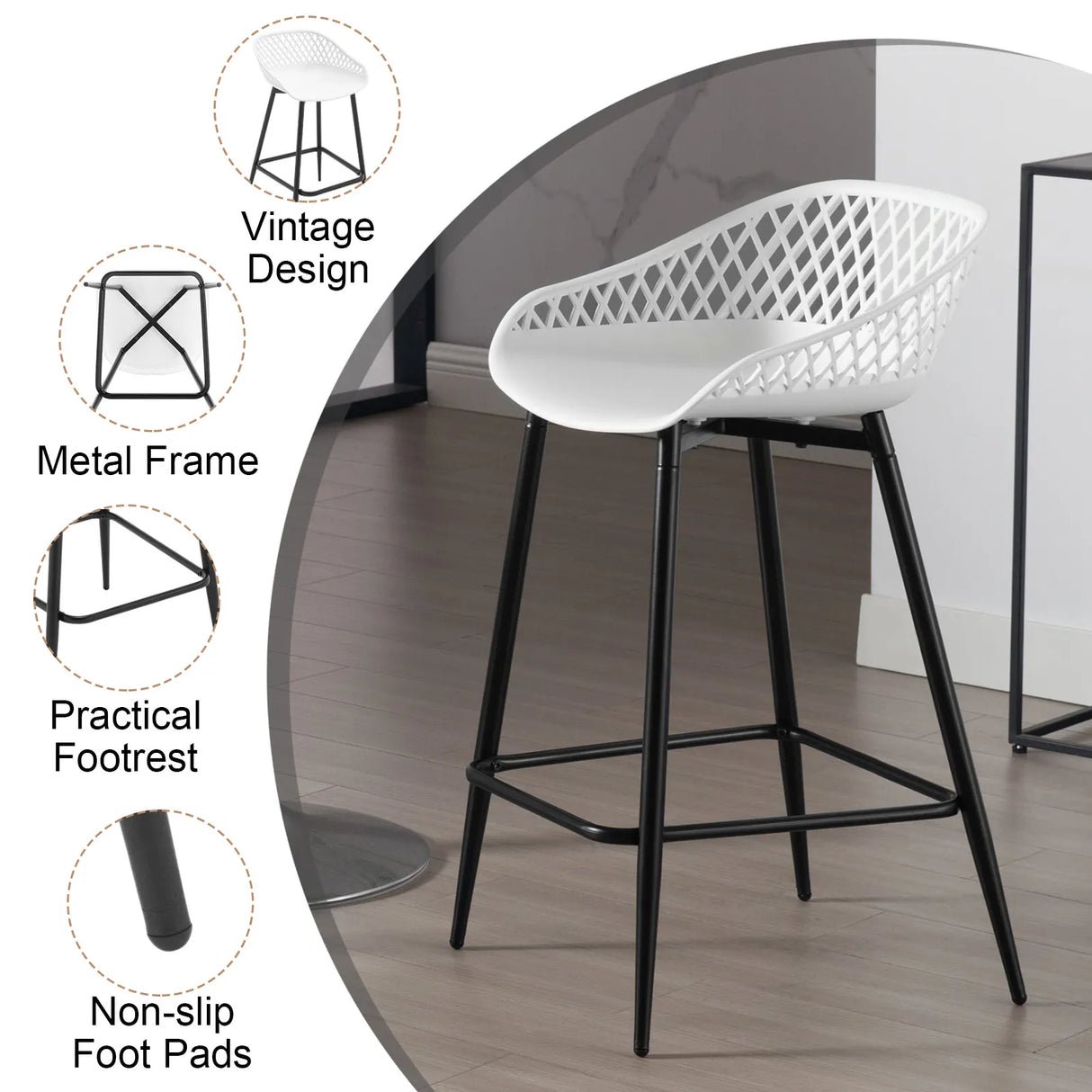 BukkitBow - Moderne Kunststof Barkrukken met Open Rugleuning - Set van 2 Stuks