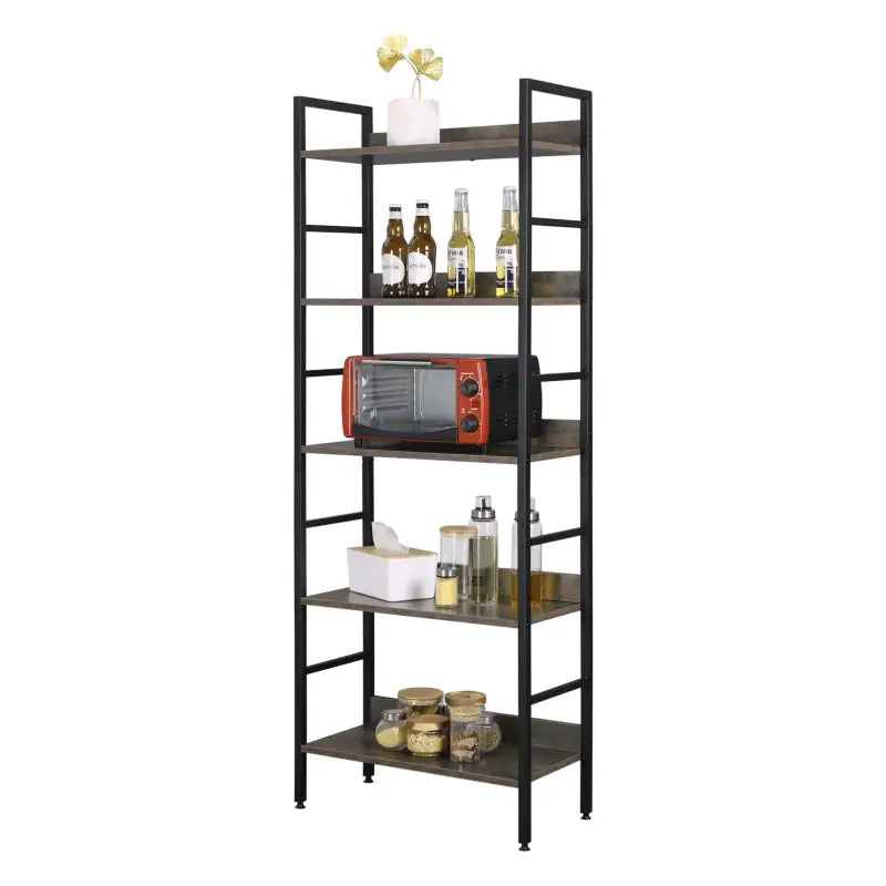 BukkitBow moderne open boekenkast met 5 open planken, stevig en duurzaam, afmetingen 60x27,5x160 cm, veelzijdig design