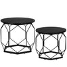 Set van 2 moderne ronde bijzettafels van BukkitBow met metalen frame en houtlook, ideaal voor woonkamer decor.