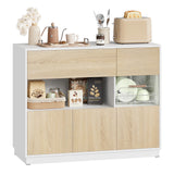Moderne Scandinavische BukkitBow dressoir met acrylglazen deuren, strakke lijnen en houten afwerking, perfect voor eigentijdse interieurstijl.