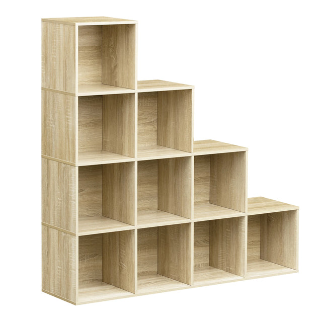Moderne BukkitBow boekenkast met 10 open vakken en L-vormig ontwerp, geschikt voor boeken en decoratie.