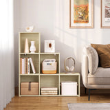 Moderne BukkitBow boekenkast met trapvorm en zes open vakken, ideaal voor boeken en decoratie in elke woonkamer.