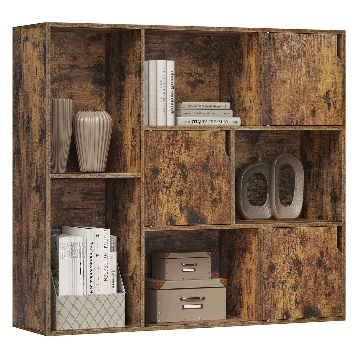BukkitBow moderne vakkenkast met 8 verstelbare, krasbestendige vakken, geschikt voor boeken en decoratie in de woonkamer.