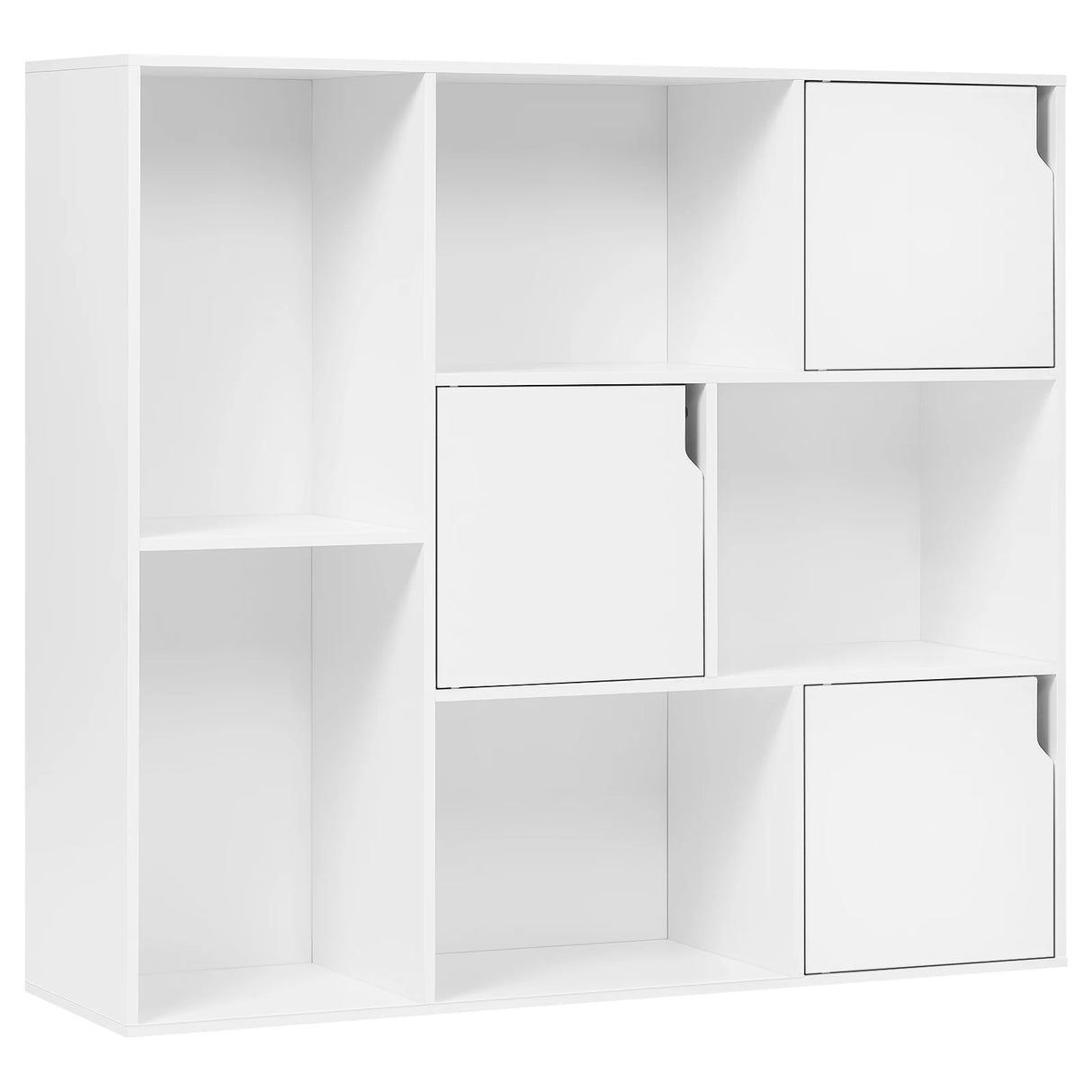 BukkitBow moderne vakkenkast met 8 verstelbare, krasbestendige vakken, geschikt voor boeken en decoratie in een woonkamer.