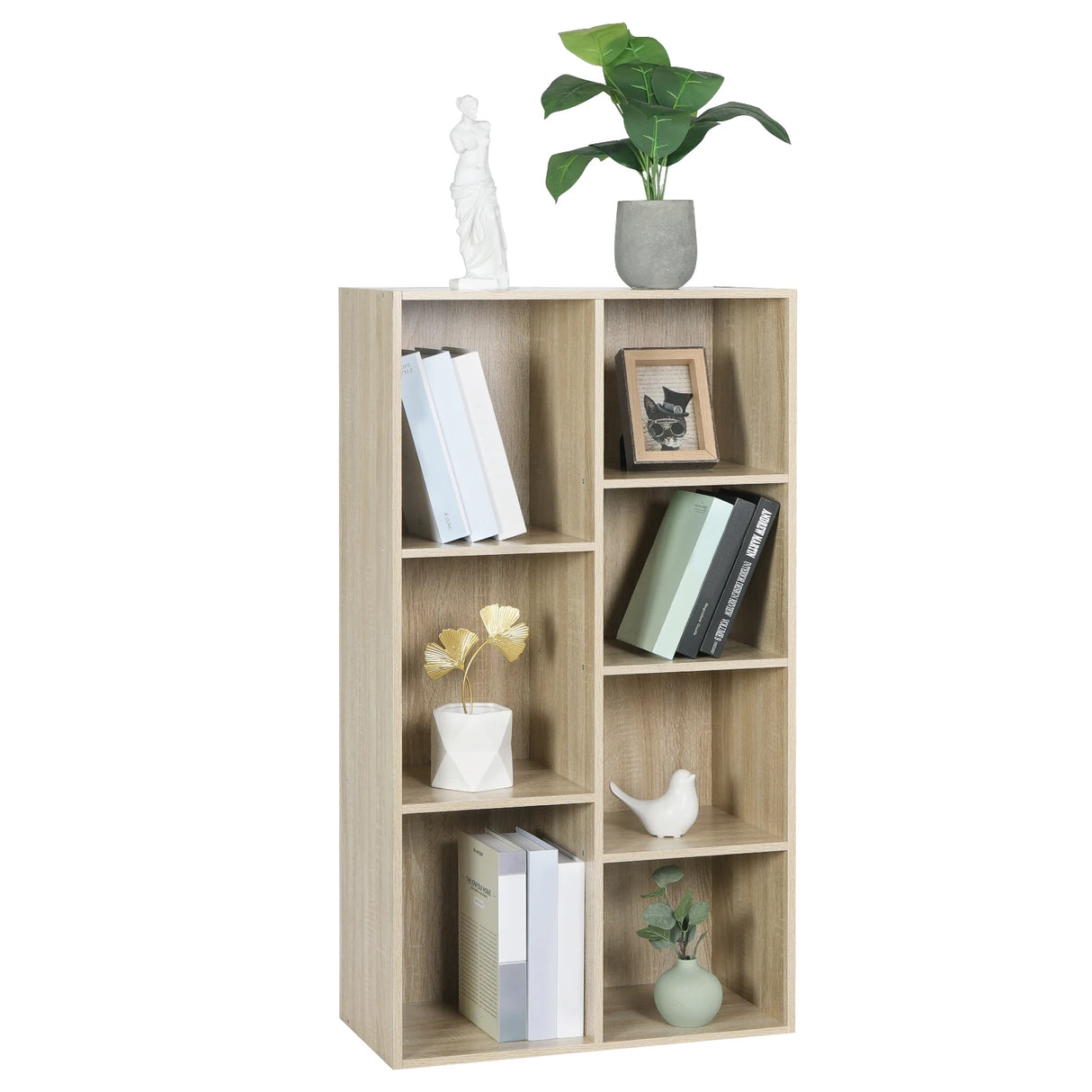 Moderne BukkitBow boekenkast met 7 vakken in Scandinavisch design, witte houten kast met open opbergruimte