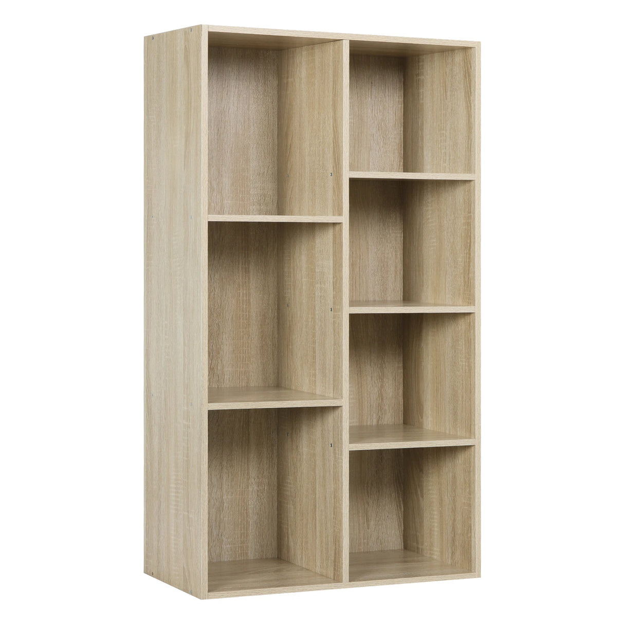 Moderne BukkitBow boekenkast met 7 vakken in Scandinavisch design, zwart houten kast met open opbergruimte.