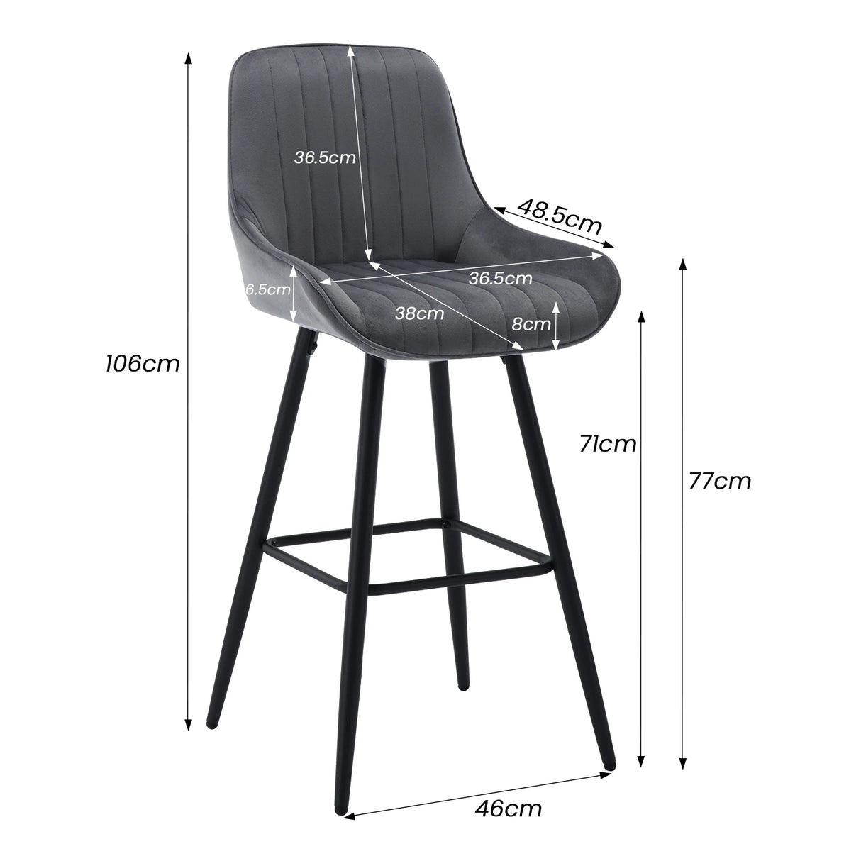 Moderne velvet barkruk van BukkitBow met rugleuning en voetensteun, ideaal voor stijlvolle zitplaatsen in de keuken of bar.