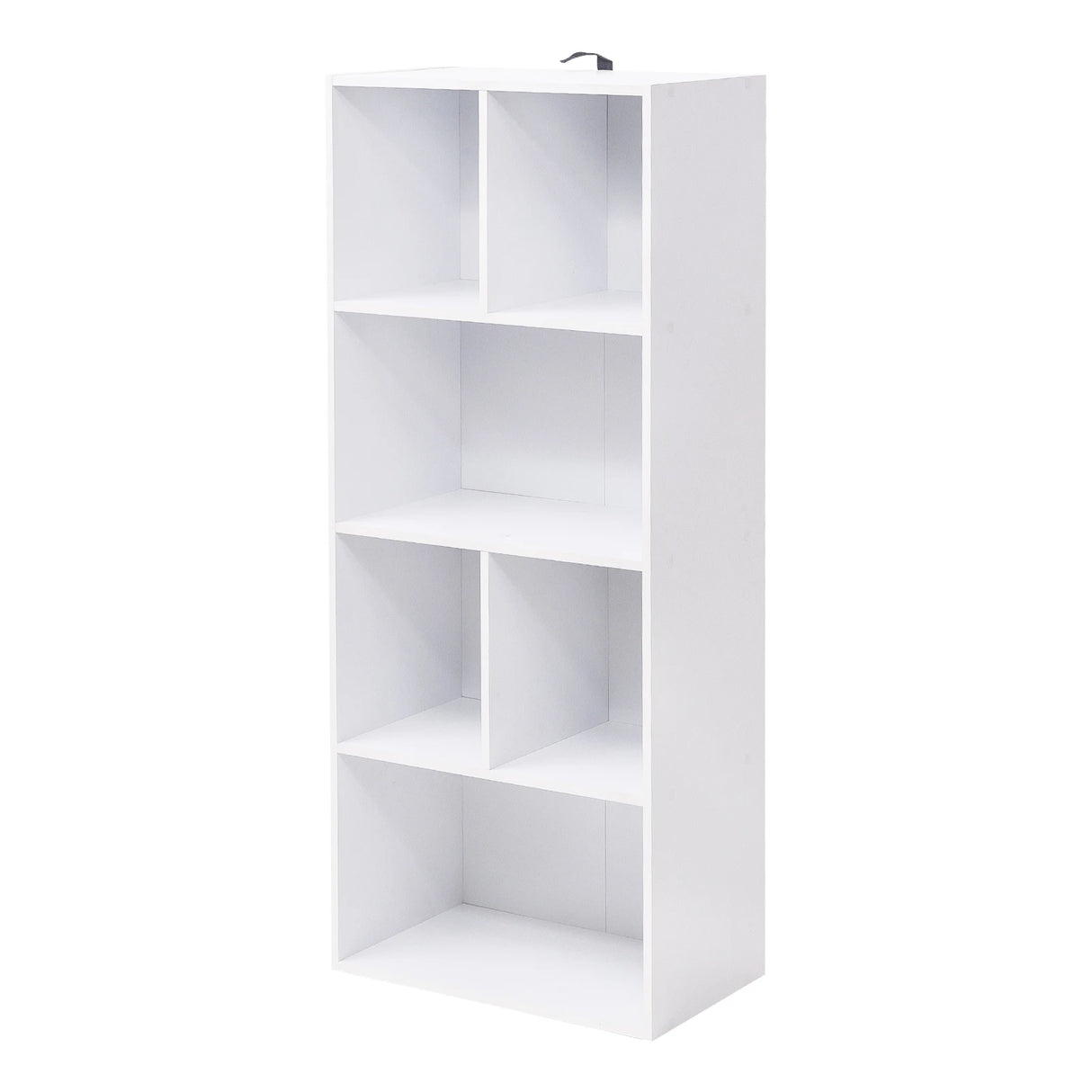 Moderne witte BukkitBow boekenkast met 6 open vakken en een hoogte van 118 cm, ideaal voor woonkamer of kantoor.