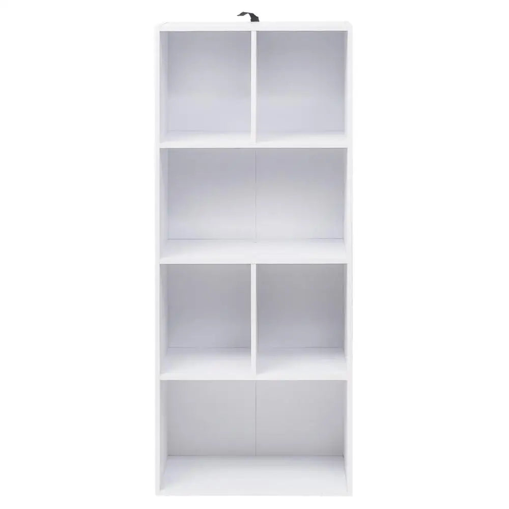 Moderne witte BukkitBow boekenkast met 6 open vakken en een hoogte van 118 cm, ideaal voor boeken en decoratie.