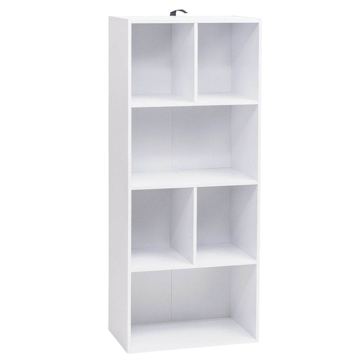 Moderne witte BukkitBow boekenkast met 6 open vakken en een hoogte van 118 cm, geschikt voor woon- of kantoorruimte.